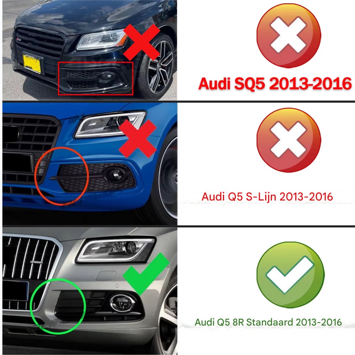 Mistlicht Grille - Voor Audi Q5 (2013-2017) - SQ5 Stijl - Gloss Black