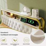 Bed - Tweepersoonsbedden - Tweepersoonsbed - Twijfelaar - USB C Oplaadfunctie APP-bediening LED Metalen bed bedframe 4 Laden Fluweel - 140x200cm