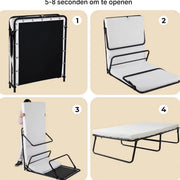 Opklapbed Zyrell op wieltjes - Met matras - 80x190cm - Logeerbed - Vouwbed 1 persoons - Inklarbaar - voor Volwassenen