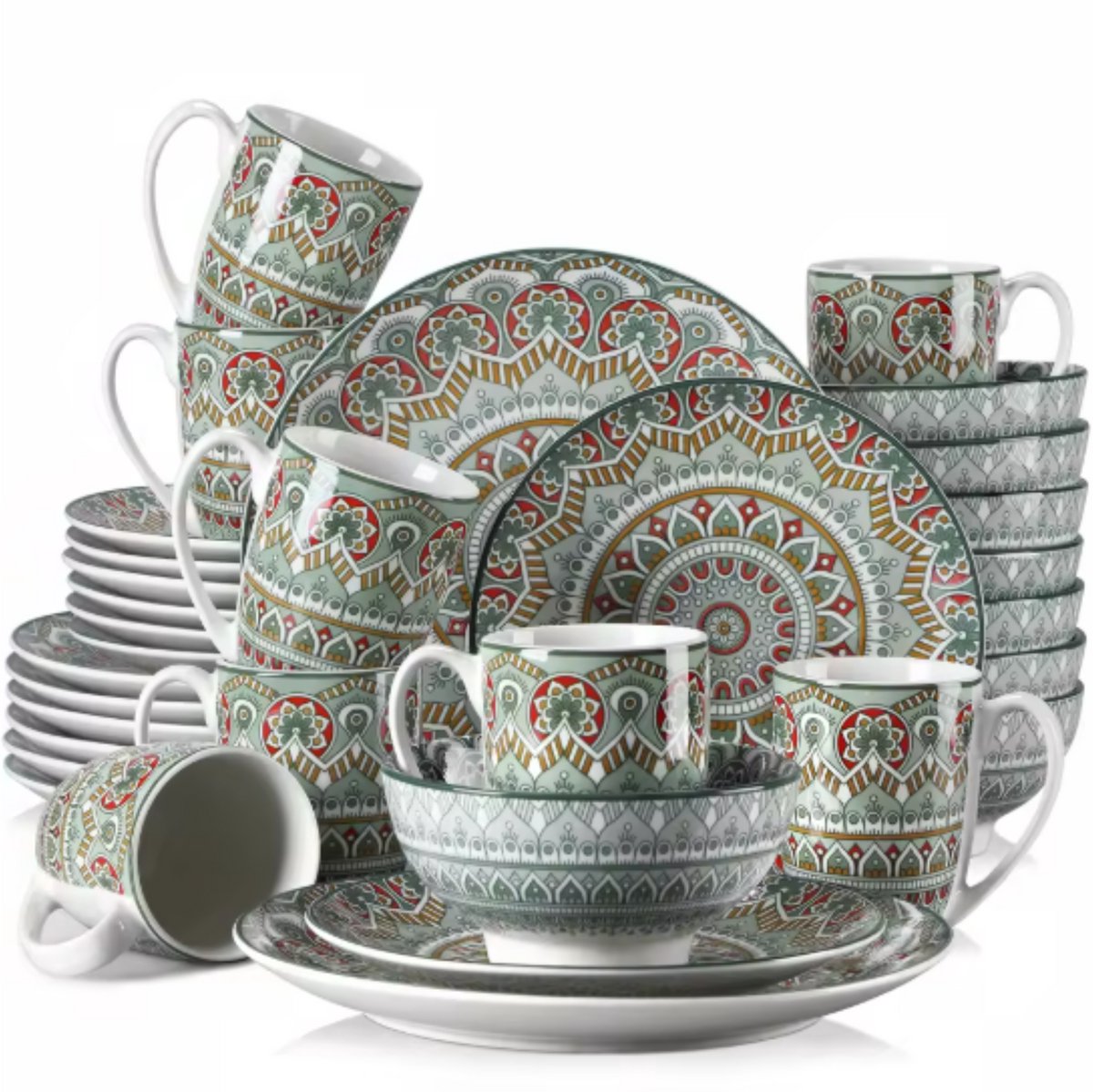 Vittoria Serviesset - 32 delig - 8 persoons - Groen - Dinerborden - Bordenset - Diepe borden - Servies - Ontbijtborden - Keukenservies