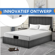 Bed - Tweepersoonsbedden - Tweepersoonsbed - Twijfelaar - Voor Slaapkamer - Met Hoofdeinde, Lattenbodem & Metalen Frame - Opbergruimte onder Matras - Grijs - 140x200 cm