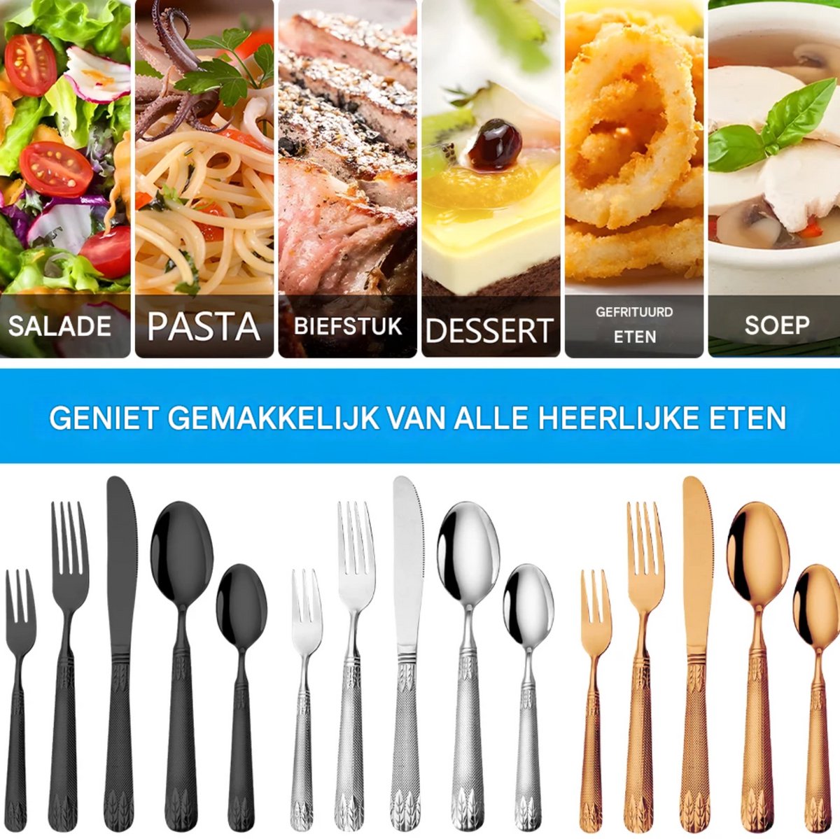 20-delig Bestekset - Bestek - Messen, Vorken, Lepels, Theevorken en Theelepels - Voor Diner en Feestelijke Gelegenheden - Roestvrij Staal - Goudkleurig