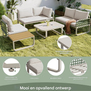 Tuinmeubelset - Loungeset - Tuinlounge Lounge Set - 4-5 Zits Lounge Set - Groen Leder & Rotan - Met Comfortabele Kussens voor Buiten