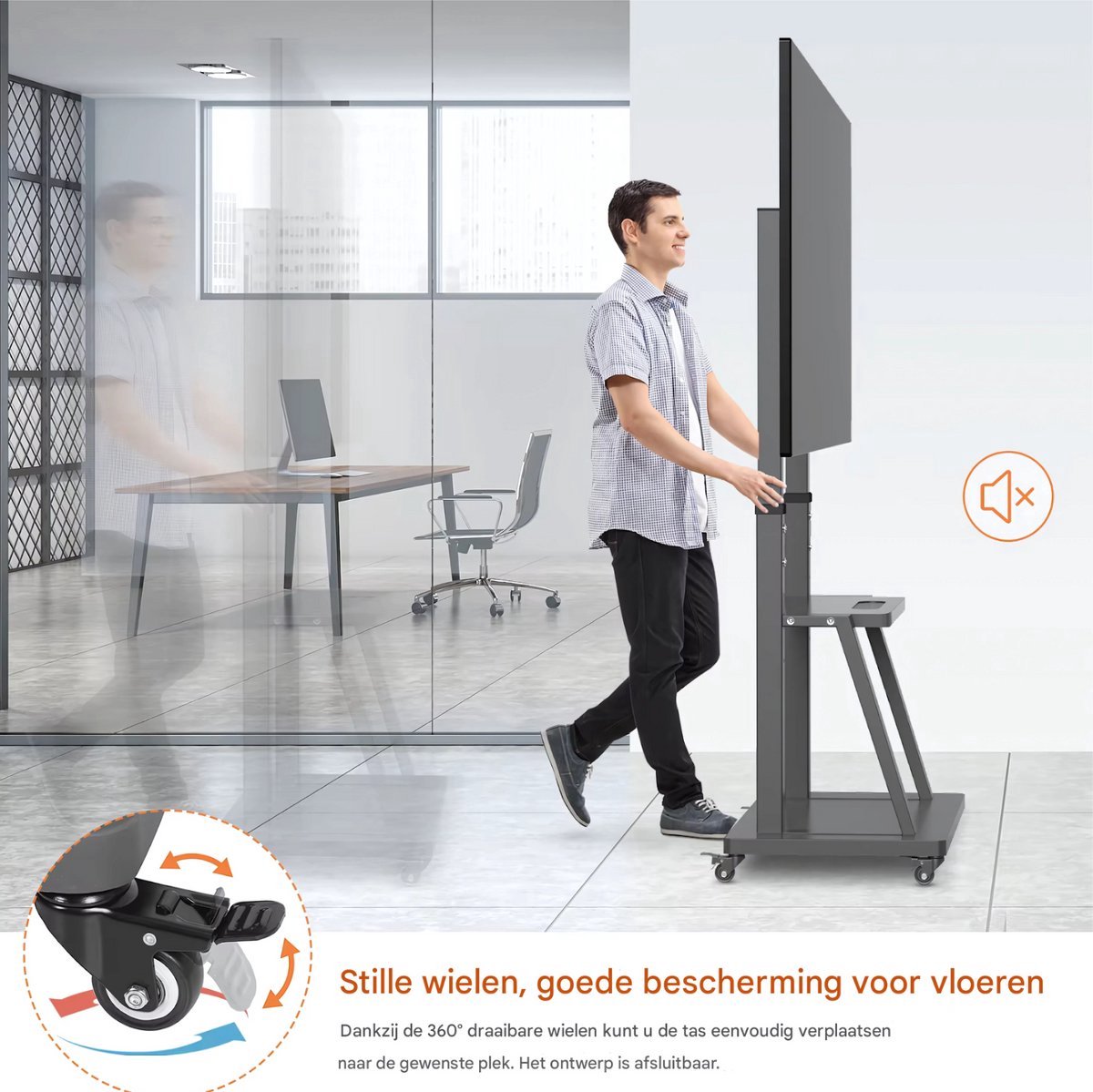 Universele TV vloerstandaard XXL Vaylen - Verrijdbaar - Voor 32"-100" inch - Standaard statief - In hoogte Verstelbaar - Zwart