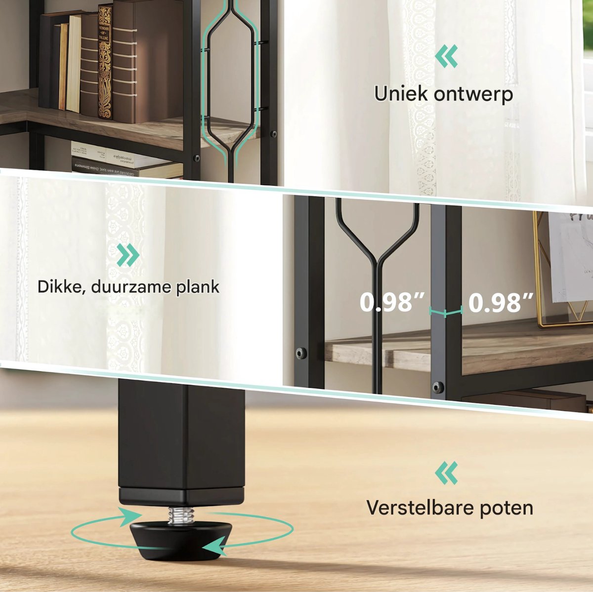 Boekenkast met 7 Lagen - Hoekkast - Grijs - Hoekrek - Voor Woonkamer, Slaapkamer of Kantoor