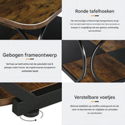 Salontafel Franciso - Koffietafel - Vierkant - 100cm - Retro - Opbergplank - Massief metalen onderstel