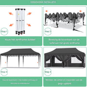 Paviljoen Tavien - Partytent - Tuin tent - Overkapping - Gazebo - Opvouwbare Partytent met Zijwanden - UV50+ Bescherming - Waterdicht & Stevig - Voor Tuinfeest & Buitengebruik - Grijs - 3x6m