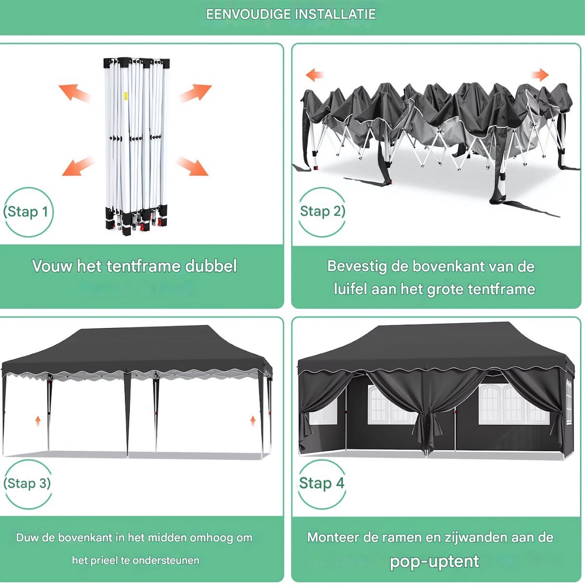 Paviljoen Tavien - Partytent - Tuin tent - Overkapping - Gazebo - Opvouwbare Partytent met Zijwanden - UV50+ Bescherming - Waterdicht & Stevig - Voor Tuinfeest & Buitengebruik - Grijs - 3x6m