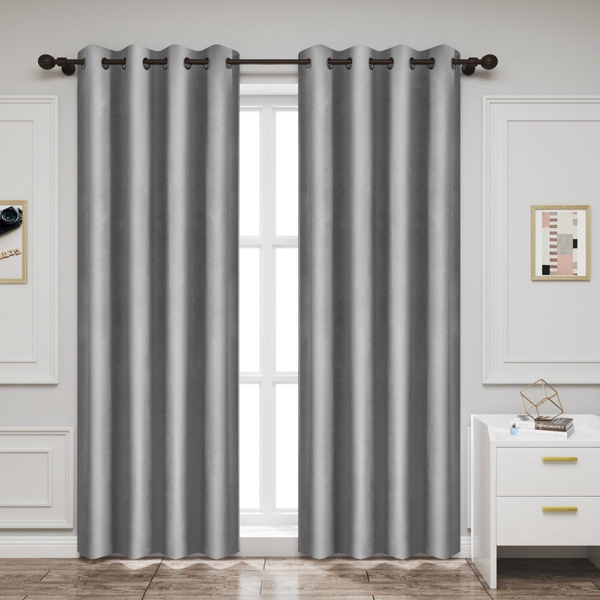 Happyment Gordijnen set Vida 2 stuks - grijs 140x225cm - Verduisterend - met Plooiband - Fluweel Isolerend