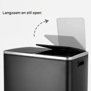 Pedaalemmer 2 vakken - 60L - Prullenbak - Afvalscheiding - RVS - Softclose - Anti-slip - Zwart