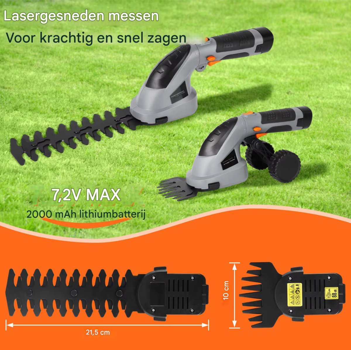 Elektrische heggenschaar Fioren - Met accu - 2 in 1 - Telescopische takkenschaar - Grijs - Snoeischaar - Draadloos - Telescopisch - Steel