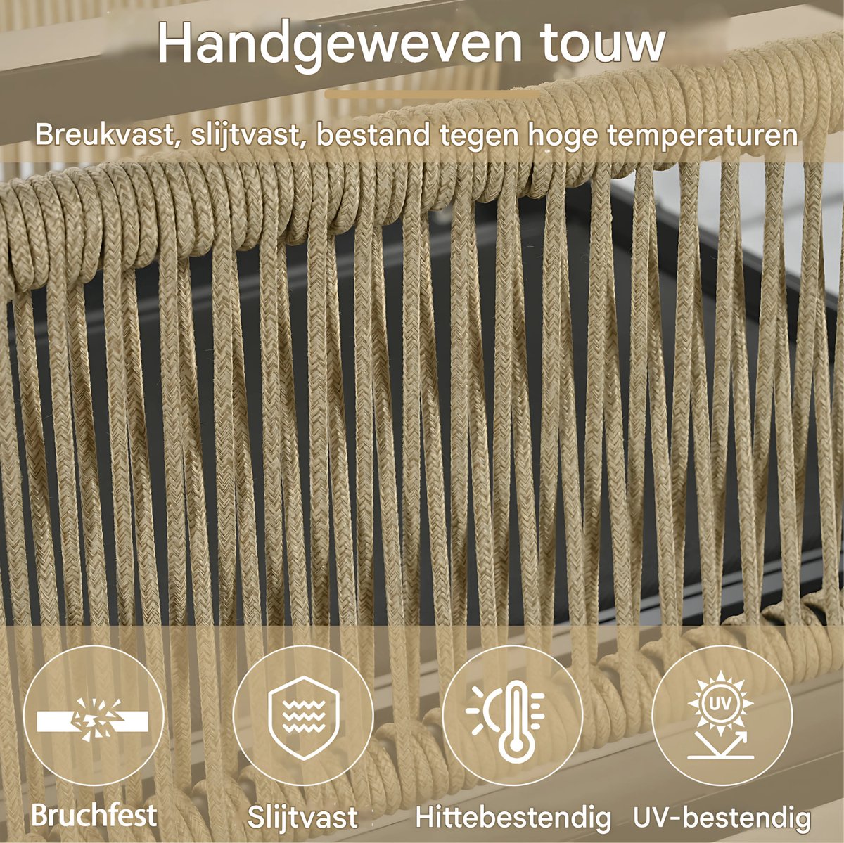 4-delig Tuinmeubelset - Loungeset - Tuinlounge Lounge Set - Voor Tuin of Terras - 3 Sofa’s, 2 Fauteuils & Salontafel - Kunststof Hout, Touw & Gegalvaniseerd Staal