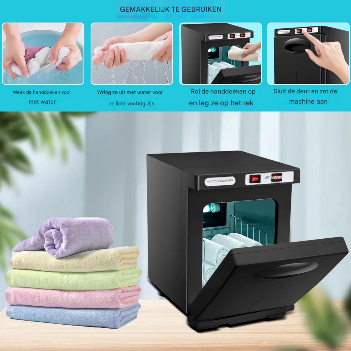 Handdoek verwarmer - Towel verwarmer - Warmer - Voor Gezichtsspa en Schoonheidssalon - 5L - met Aluminium Kamer - Snelle en Hygiënische Verwarming - Zwart