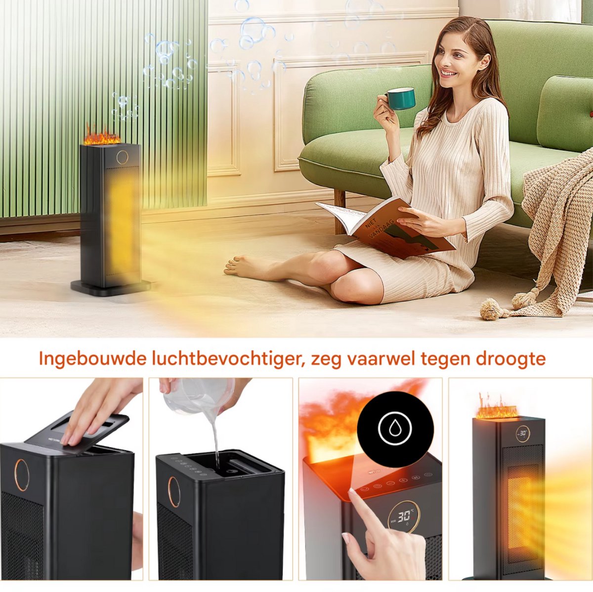 Draagbare elektrische heater - 1500W - Met afstandsbediening - Verwarmings ventilator - Voor thuisgebruik en kantoor - Met timer - 1500W