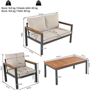 Tuinmeubelset - Loungeset - Tuinlounge Lounge Set - Stevig Gegalvaniseerd Stalen Frame - Acaciahout Tafel en Armleuningen - Beige Kleur