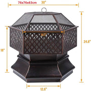Tuinbarbecue - Vuurkorf - Vuurschaal - Terrashaard - Rookbarbecue - Voor Buiten BBQ - Stalen Kopsapparaat met Brandvertragende Gaasafdekking - 76 cm
