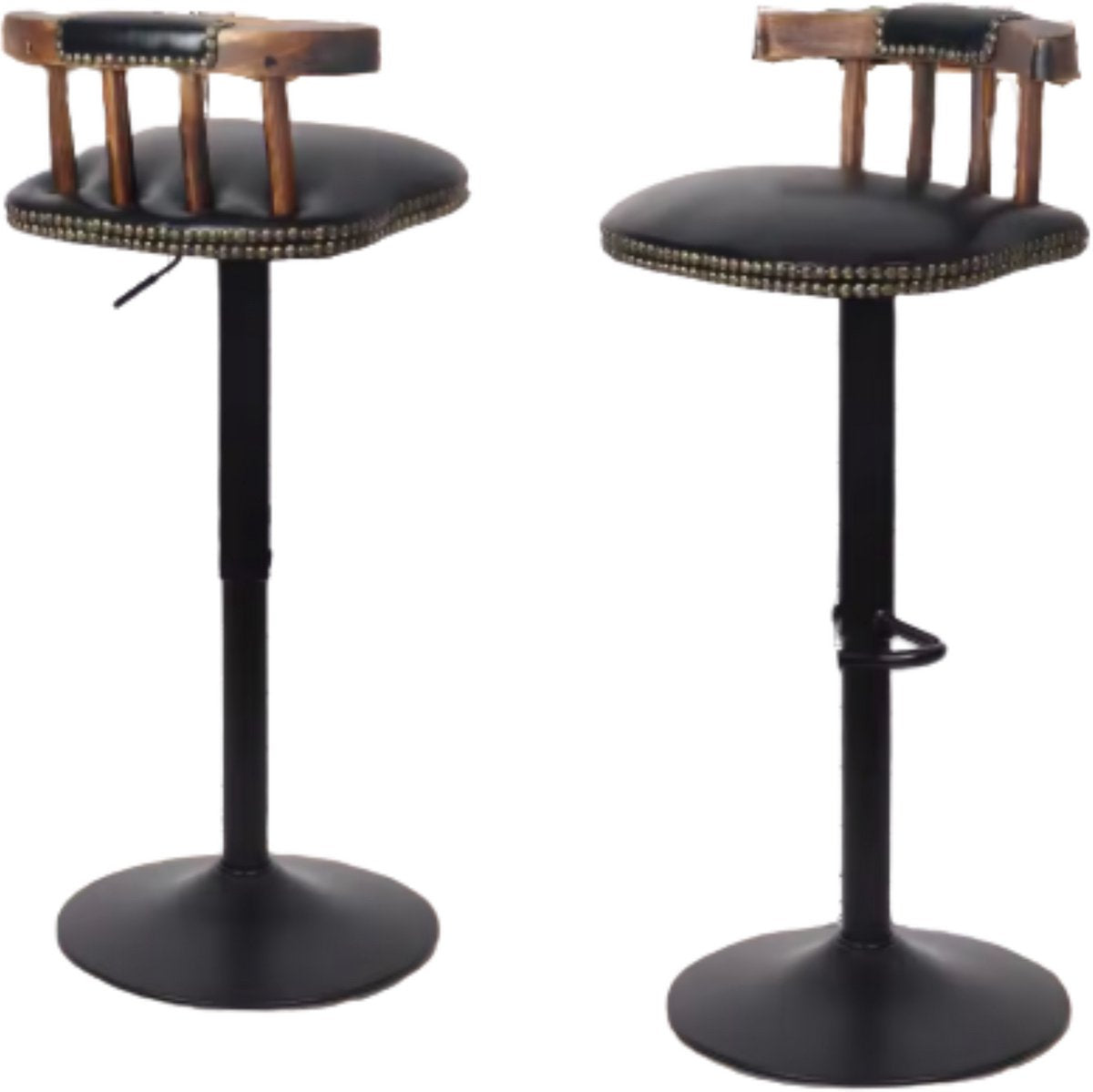 Retro Barkrukken - Set van 2 - Met rugleuning - Zwart - Verstelbaar - Voor Keuken, Bar of woonkamer - Draaibaar - PU leer