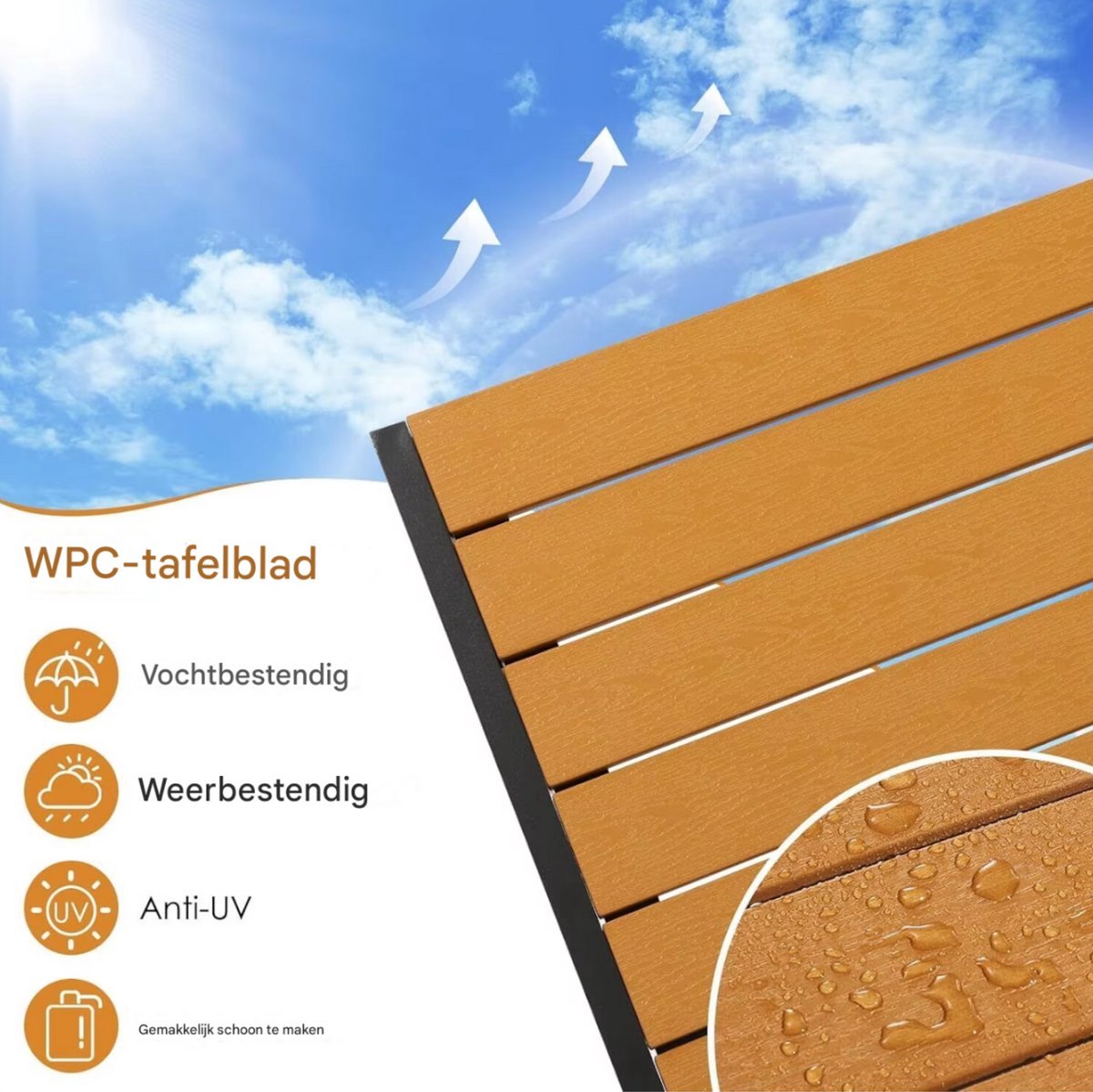 Tuintafel Vaylen - Aluminium - Voor binnen en buiten - Vierkante vijzettafel tuin - Zwart - Bistrotafel - Eettafel - Hitte- en Weerbestendig - Houtlook