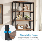 Boekenkast - Boekenplank - Wandplank - Boekenrek - Voor opbergen / woonkamer / kantoor - Industrieel - met open planken - Rustiek Bruin 01