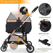 Hondenbuggy 2-in-1 - Inklapbare honden buddy - Hondenkar - Voor Honden en Katten - All terrain - 360° - Tot 40kg - Zilver/roze