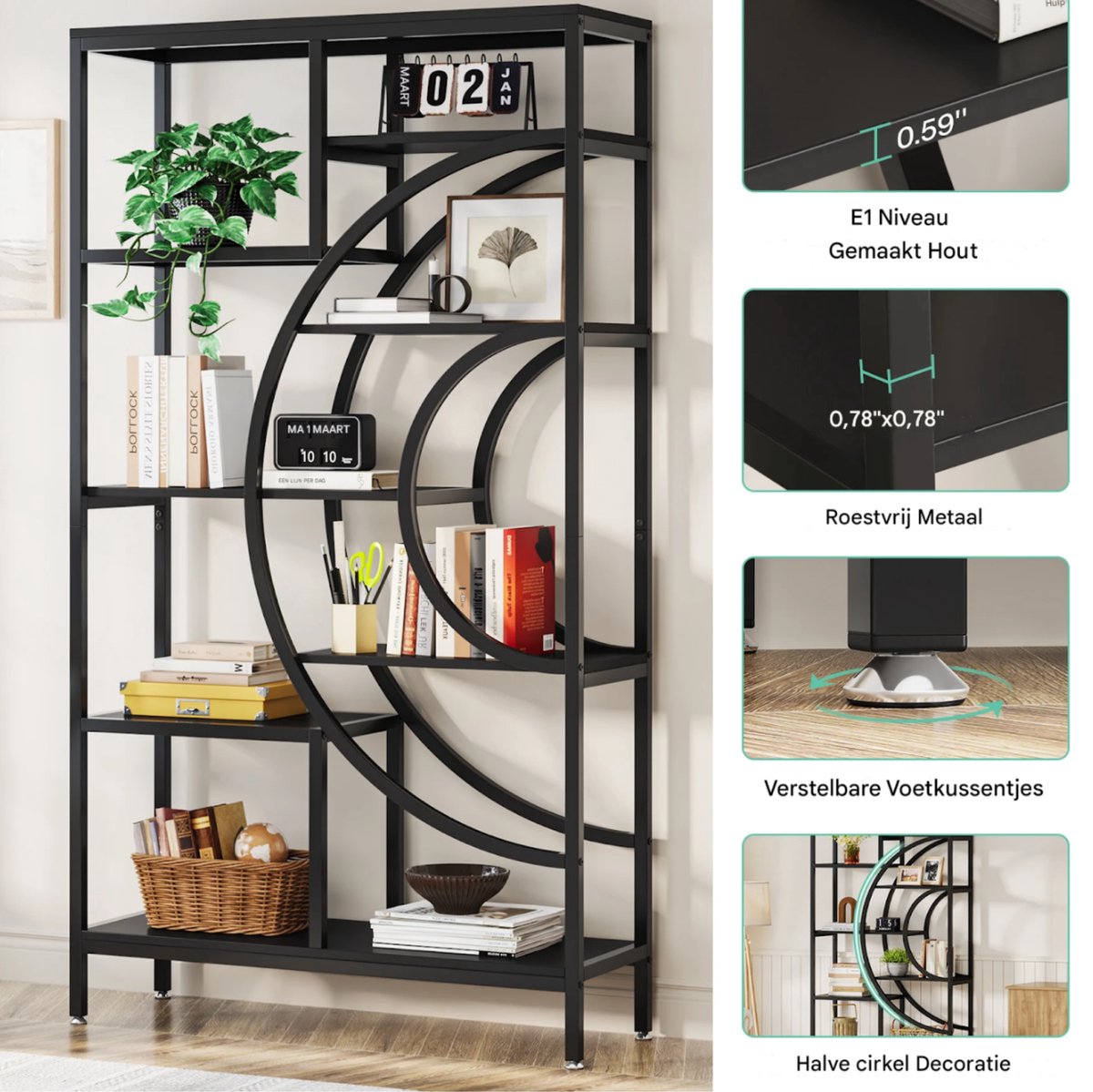 Boekenkast Adonis - Bruin - Boekenrek - 5 lagen - Woonkamer, slaapkamer en kinderkamer - Hout - 95x30x175cm
