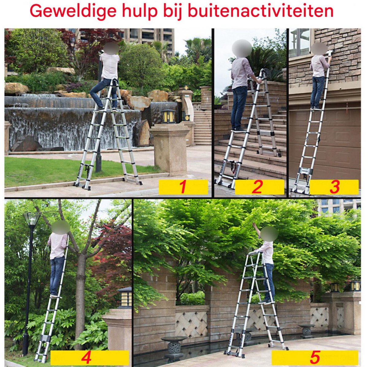 Telescopische Loft Ladder Luxe - 470CM - Opvouwbare Trapladder - Uitschuifbare Aluminium Ladder - Draagbaar - EN131 - Max. Belasting 150kg/330lb