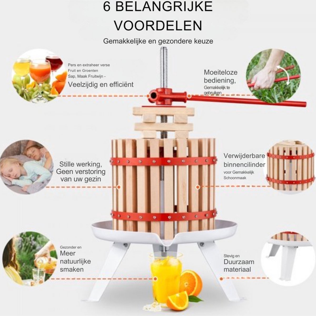 Fruitpers - 11L - RVS Handmatige Fruitpers - Druivenpers - Wijnpers - Met hendel