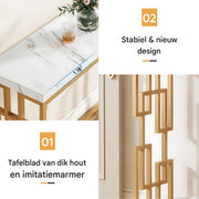 Consoletafel modern - Wandtafel - Sidetafel - Marmerlook - Haltafel - Woonkamer - Wit/goud