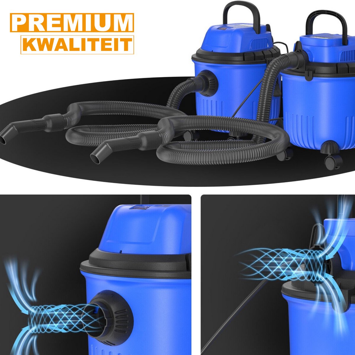 Nat- en Droogstofzuiger - 3 in 1 - Krachtige 5000W Lichtgewicht Zakloze Stofzuiger voor Vloer en Tapijt - 15L 35KPA