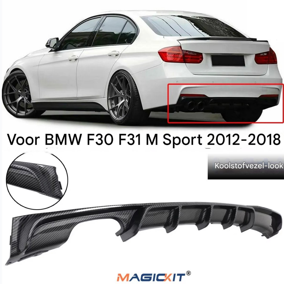 Diffuser Achterbumper - Carbon Look - Voor BMW F30/F31 320i 325i 328i 335i M Sport (2012-2019)