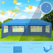 Partytent met zijwanden - 300x600cm - Opvouwbaar - Blauw - 420D Oxford Doek - Easy up - Paviljoen - Waterdicht weerbestendig - In hoogte verstelbaar