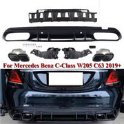 Achterbumper Diffuser Uitlaat Set - Voor Mercedes W205 AMG (2015-2021) - C63 Look - Zwart - Auto Accessoires