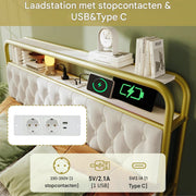 Bed - Tweepersoonsbedden - Tweepersoonsbed - Twijfelaar - USB C Oplaadfunctie APP-bediening LED Metalen bed bedframe 4 Laden Fluweel - 140x200cm