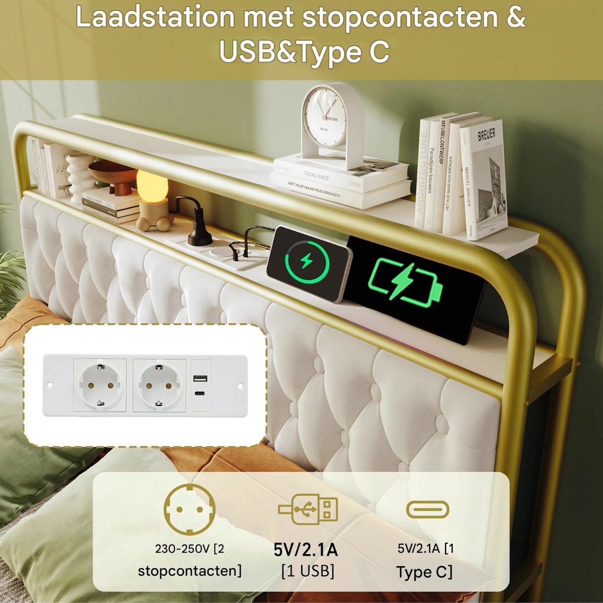 Bed - Tweepersoonsbedden - Tweepersoonsbed - Twijfelaar - USB C Oplaadfunctie APP-bediening LED Metalen bed bedframe 4 Laden Fluweel - 140x200cm