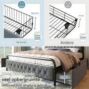 Bed - Tweepersoonsbedden - Tweepersoonsbed - USB C Oplaadfunctie APP-bediening LED Metalen bed - 140x200 - bedframe 4 Laden Fluweel