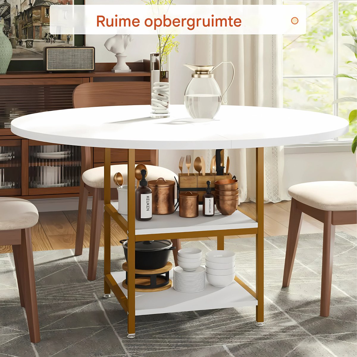 Ronde Eettafel - Keukentafel - Eetkamertafel - 4 personen - Hout Wit