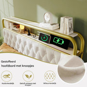 Bed - Tweepersoonsbedden - Tweepersoonsbed - Voor Slaapkamer - Met USB-C Oplaadfunctie, LED-verlichting & App-bediening - Metalen Bedframe met 4 Laden - Fluwelen Bekleding - 160x200cm