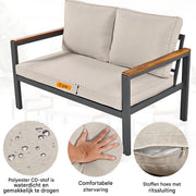 Tuinmeubelset - Loungeset - Tuinlounge Lounge Set - Stevig Gegalvaniseerd Stalen Frame - Acaciahout Tafel en Armleuningen - Beige Kleur