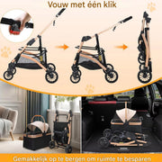 Hondenbuggy 2-in-1 - Inklapbare honden buddy - Hondenkar - Voor Honden en Katten - All terrain - 360° - Tot 40kg - Zilver/roze