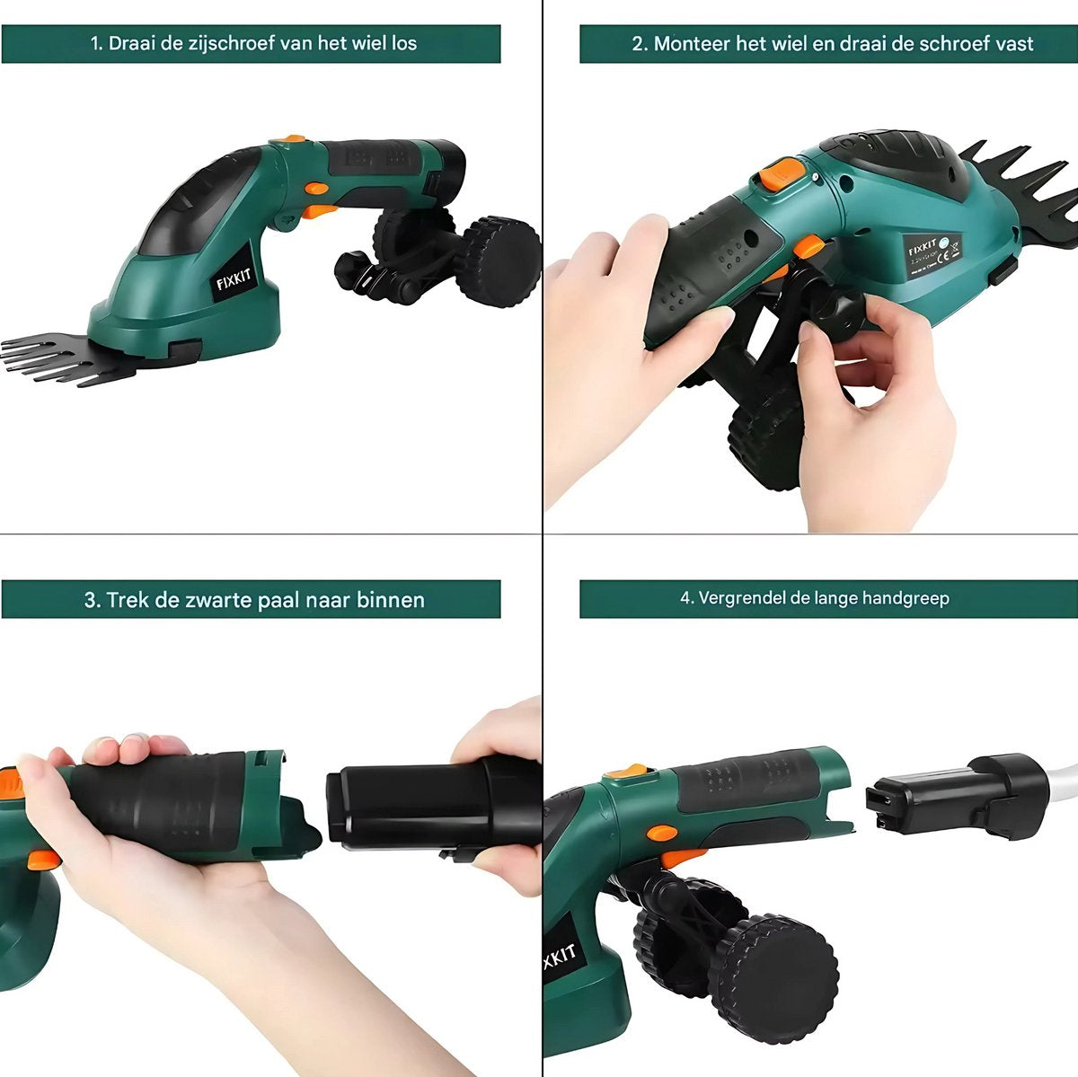 Elektrische heggenschaar - Met accu - 2 in 1 - Telescopische takkenschaar - Snoeischaar - Draadloos - Telescopisch - Steel - Groen