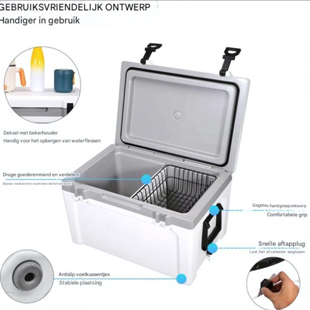 Koelbox 57L - Frigo Vriezer - Koelkast - Draagbare frigobox - Camping - Isolerend - Ruimte voor 50 blikes