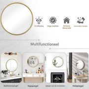 Ronde Wandspiegel - Stijlvolle Ophangspiegel met Gouden Metalen Frame - Geschikt voor Badkamer, Slaapkamer, Woonkamer en Hal - 80x80cm