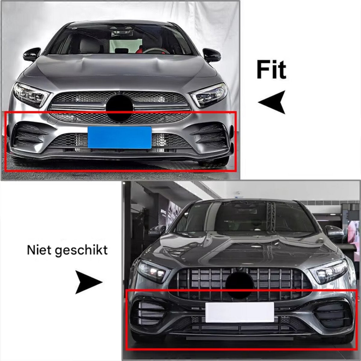 Voorbumper - Voor Mercedes A-Klasse W177 AMG Lijn 2018+ - Auto accessoires - A45 Look - Splitter kit - Gloss Zwart