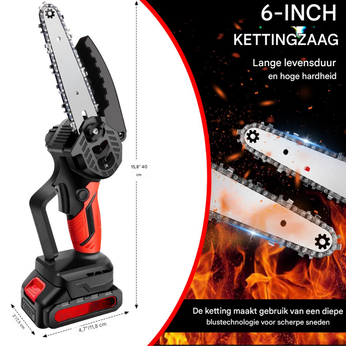 Mini Kettingzaag 15cm - Draadloze Elektrische Zaag - 21V Brusheloze Motor - 3000mAh Accu - Voor Hout & Tuinwerk
