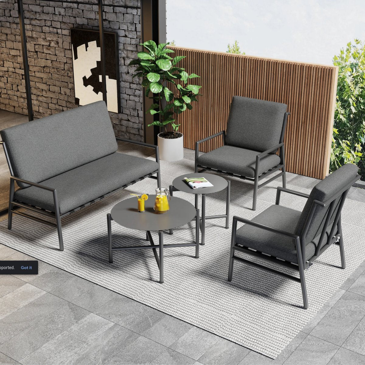 4-zits buiten Bankstel - Tuinmeubelset - Tuinbank - Voor Tuin of Terras - Met 2 Koffietafels & Verwijderbare Kussens - Gegalvaniseerd Staal - Grijs