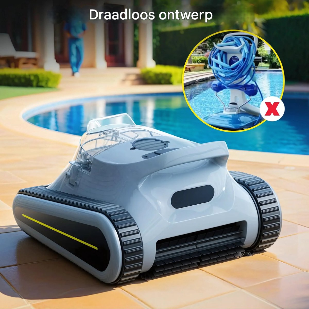 Robotic Zwembadstofzuiger - Zwembadrobot - Voor Muren en Vloeren tot 2200 sq.ft - 45.000 Pa Krachtige Zuigkracht & Wandklimfunctie - Seauto Crab Pro