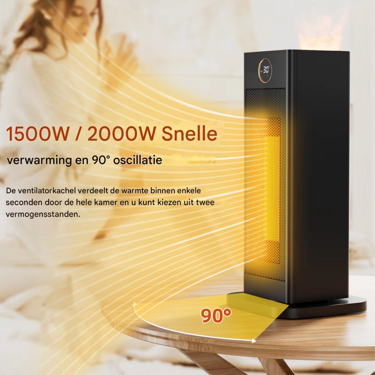 Draagbare elektrische heater - 2000W - Met afstandsbediening - verwarmings ventilator - Voor thuisgebruik en kantoor - Met timer
