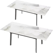 8-10 Personen Gesinterde Stenen Eettafel - 180 cm Uitschuifbare Kerst Keuken Eettafel met Metalen Frame