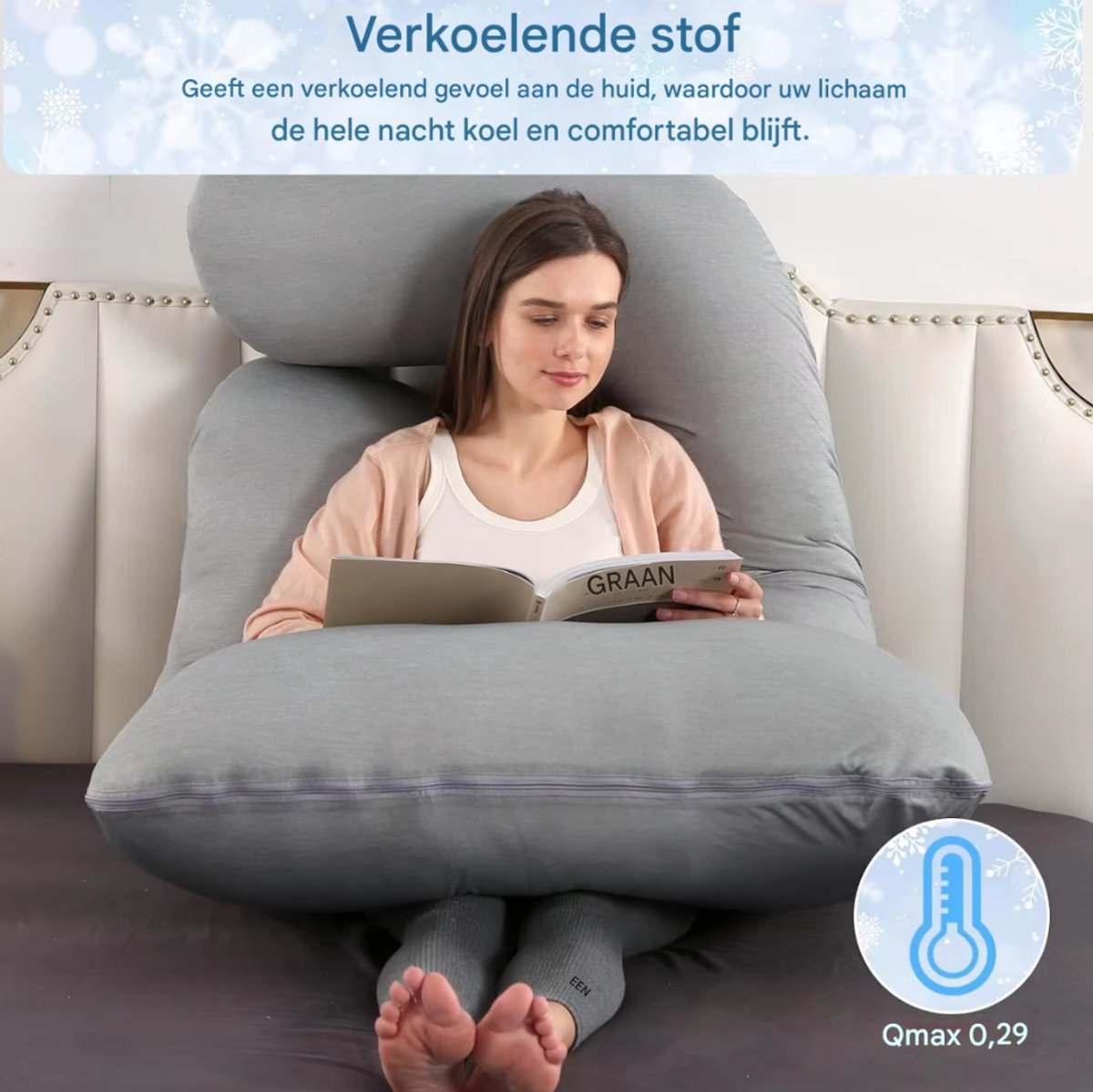 Verkoelend zwangerschapskussen - Ergonomisch - Lichaamskussen - Body pillow - Zijslaapkussen - Voedingskussen - Voor zijslapen - Roze