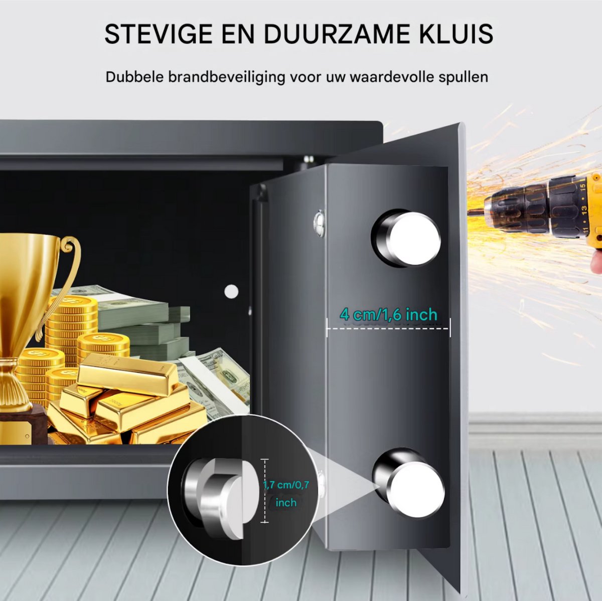 Luxe Brandwerende Kluis - 8,5L Digitale Beveiligingskluis Fioren - Geldkluis & Waardekist - Anti-Diefstal Beveiligingskluis voor Kantoor en Thuis